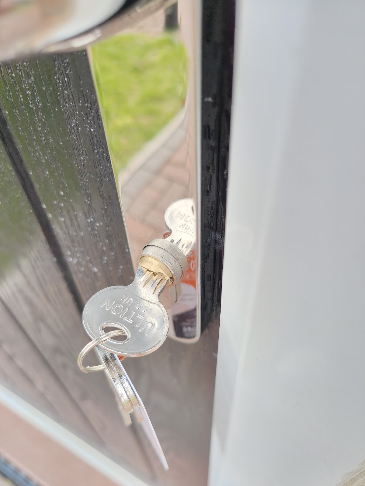 Freshly fitted Ultion euro cylinder in a front door